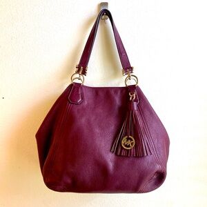 SOLD Michael Kors Frances Merlot Pebbled Leather Shoulder Bag